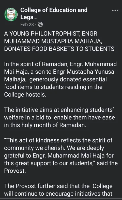 College update on student food support